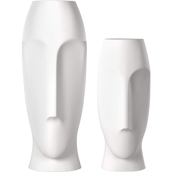 Howard Elliott Matte White Abstract Faces Ceramic Floor Vase Set Home Decor - Picture 2 of 8